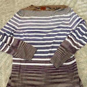 Missoni Striped Long Sleeve Knit Top - Purple, White, Brown